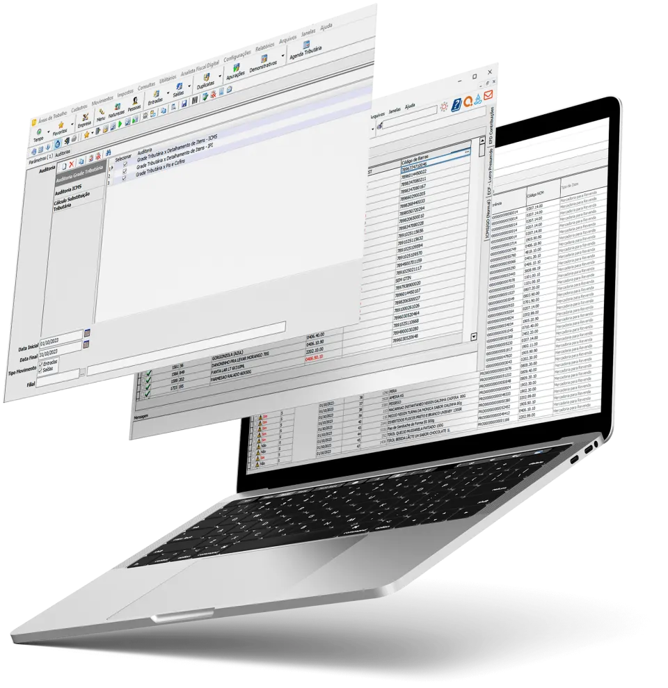 Analista Fiscal Digital Laptop Sistema em tela do ecossistema Questor
