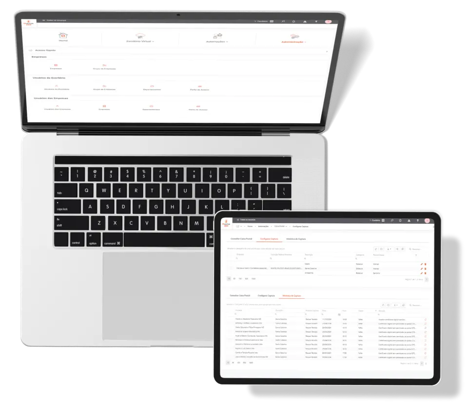Questor Caixa Postal Notebook Tablet Dashboard em tela do ecossistema Questor