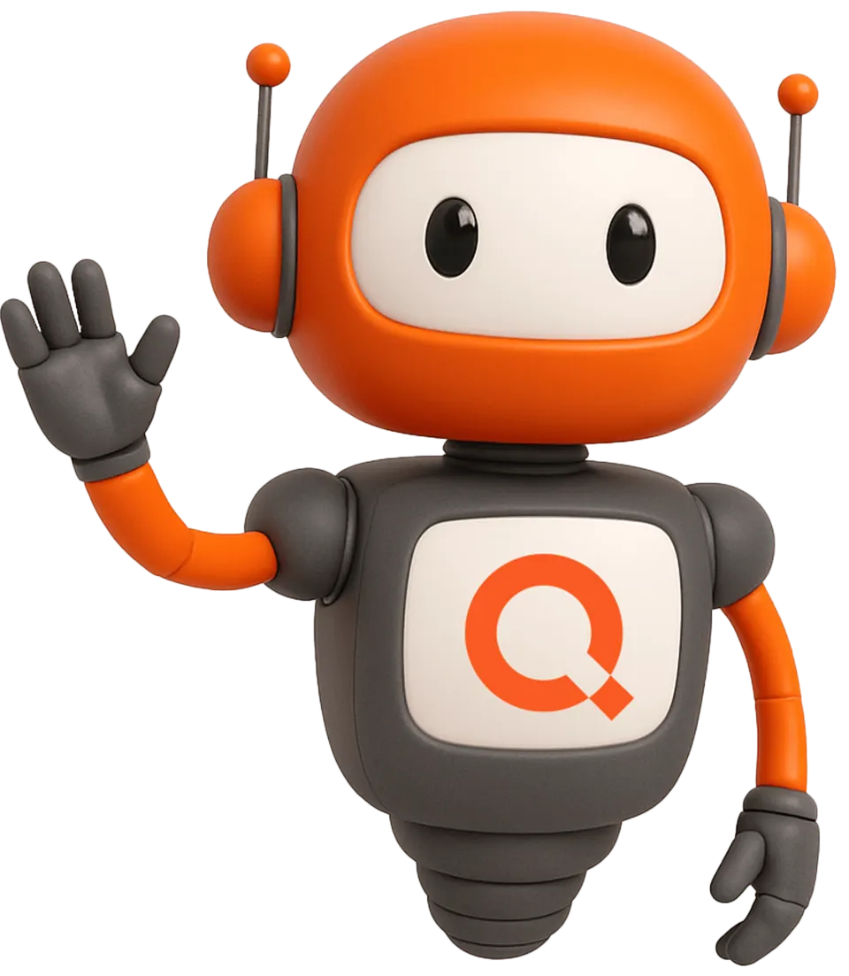 Questor Quiu Robo Assistente Acenando em tela do ecossistema Questor
